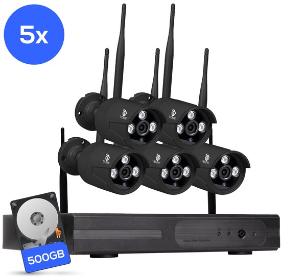 Teceye Compleet Camera Beveiliging Set met 5x Wifi IP Camera - CCTV Camerasysteem - Beveiligingscamera binnen - Wifi Beveiligingscamera Set Buiten - Beveiligingscamera - Beveiligingscamera buiten - Beveiligingscamera Draadloos buiten van Merkloos