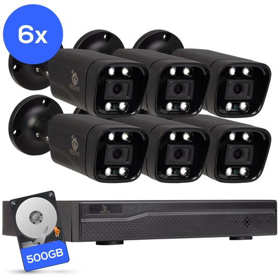 Teceye Compleet Camera Beveiliging Set met 6x POE Camera - Beveiligingscamera - Beveiligingscamera binnen - Beveiligingscamera buiten - CCTV Camera systeem - Beveiligingscamera set - Bewakingscamera set van Teceye