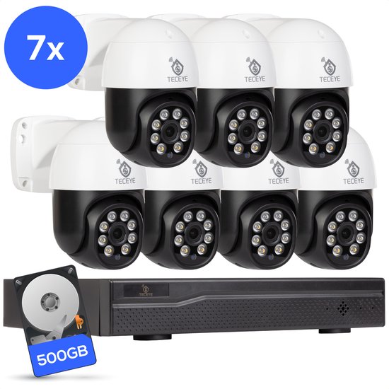 Teceye Compleet Camera Beveiliging Set met 7x PTZ POE Camera - Beveiligingscamera - Beveiligingscamera binnen - Beveiligingscamera buiten - CCTV Camera systeem - Beveiligingscamera set - Bewakingscamera set van Merkloos