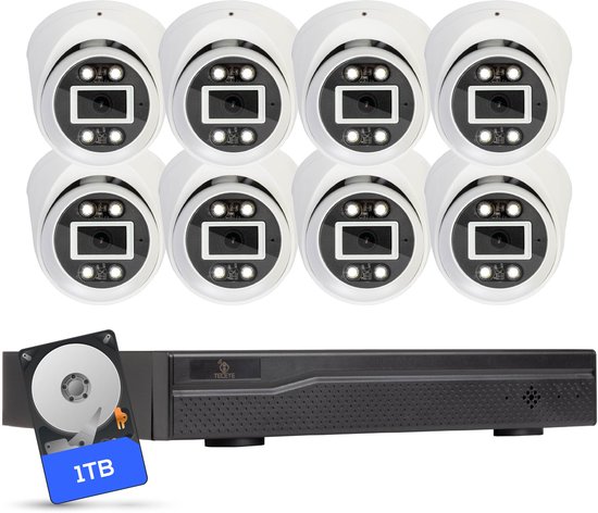 Teceye Compleet Camera Beveiliging Set met 8x POE Camera - 1TB - Beveiligingscamera - Beveiligingscamera binnen - Beveiligingscamera buiten - CCTV Camera systeem - Beveiligingscamera set - Bewakingscamera set van Teceye