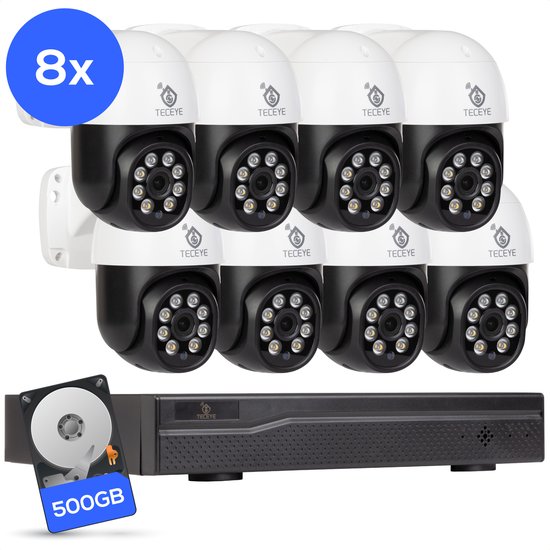 Teceye Compleet Camera Beveiliging Set met 8x PTZ POE Camera - Beveiligingscamera - Beveiligingscamera binnen - Beveiligingscamera buiten - CCTV Camera systeem - Beveiligingscamera set - Bewakingscamera set
