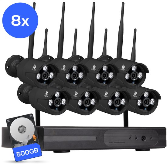 Teceye Compleet Camera Beveiliging Set met 8x Wifi IP Camera - CCTV Camerasysteem - Beveiligingscamera binnen - Wifi Beveiligingscamera Set Buiten - Beveiligingscamera - Beveiligingscamera buiten - Beveiligingscamera Draadloos buiten van Merkloos