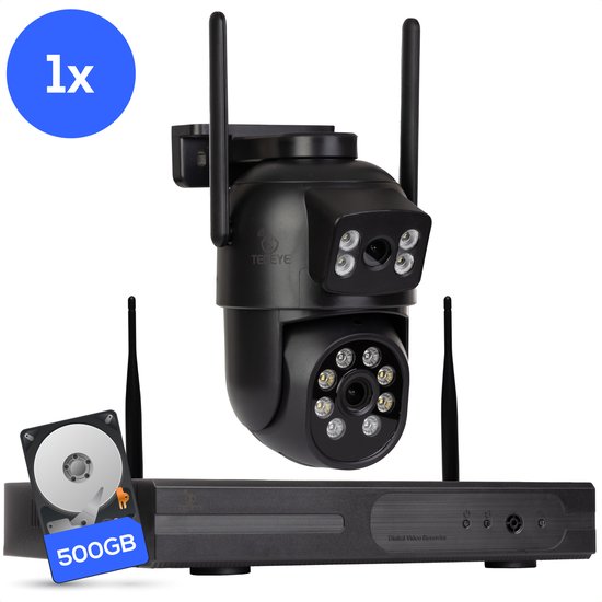 Teceye Dual Camera Beveiliging Set met 1x Wifi IP Camera - Camera Beveiliging Buiten Draadloos, Wifi Beveiligingscamera Set Buiten - Beveiligingscamera - Beveiligingscamera buiten - Beveiligingscamera Draadloos buiten - CCTV Camerasysteem van Teceye