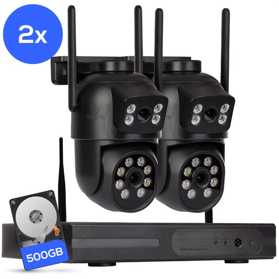 Teceye Dual Camera Beveiliging Set met 2x Wifi IP Camera - Camera Beveiliging Buiten Draadloos, Wifi Beveiligingscamera Set Buiten - Beveiligingscamera - Beveiligingscamera buiten - Beveiligingscamera Draadloos buiten - CCTV Camerasysteem van Merkloos