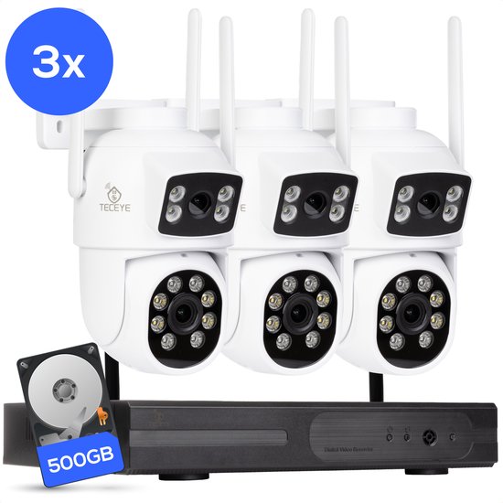 Teceye Dual Camera Beveiliging Set met 3x Wifi IP Camera - Camera Beveiliging Buiten Draadloos, Wifi Beveiligingscamera Set Buiten - Beveiligingscamera - Beveiligingscamera buiten - Beveiligingscamera Draadloos buiten - CCTV Camerasysteem van Teceye