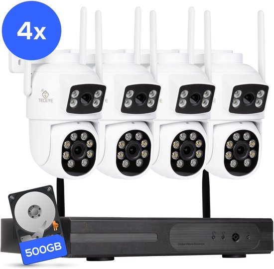 Teceye Dual Camera Beveiliging Set met 4x Wifi IP Camera - Camera Beveiliging Buiten Draadloos, Wifi Beveiligingscamera Set Buiten - Beveiligingscamera - Beveiligingscamera buiten - Beveiligingscamera Draadloos buiten - CCTV Camerasysteem van Teceye