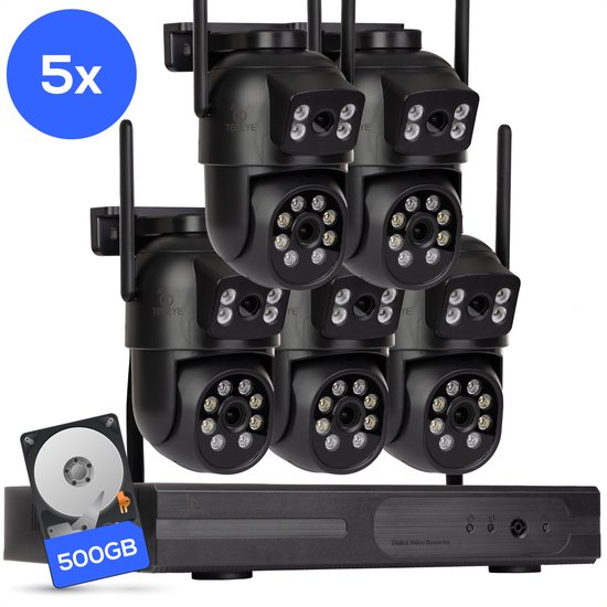 Teceye Dual Camera Beveiliging Set met 5x Wifi IP Camera - Camera Beveiliging Buiten Draadloos, Wifi Beveiligingscamera Set Buiten - Beveiligingscamera - Beveiligingscamera buiten - Beveiligingscamera Draadloos buiten - CCTV Camerasysteem van Merkloos