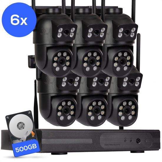 Teceye Dual Camera Beveiliging Set met 6x Wifi IP Camera - Camera Beveiliging Buiten Draadloos, Wifi Beveiligingscamera Set Buiten - Beveiligingscamera - Beveiligingscamera buiten - Beveiligingscamera Draadloos buiten - CCTV Camerasysteem van Merkloos