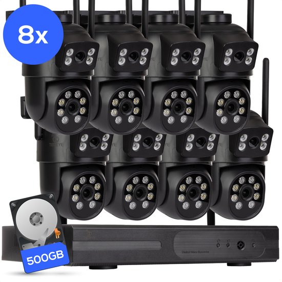 Teceye Dual Camera Beveiliging Set met 8x Wifi IP Camera - Camera Beveiliging Buiten Draadloos, Wifi Beveiligingscamera Set Buiten - Beveiligingscamera - Beveiligingscamera buiten - Beveiligingscamera Draadloos buiten - CCTV Camerasysteem van Teceye