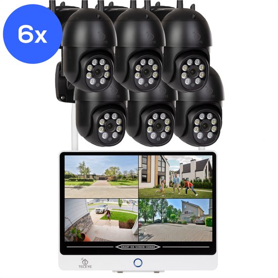 TecEye PTZ 6x Bewakingscamera met Monitor – Draadloze Beveiligingscamera met 10 inch Scherm – Camera met Monitor – Bewakingscamera met Scherm - 500GB Opslag van Merkloos