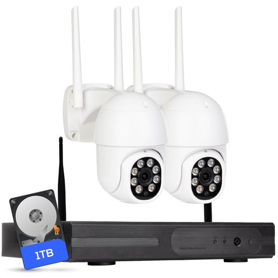Teceye PTZ Beveiligingscamera Buiten met Recorder - Draadloze Buitencamera - 2 Camera - 1TB Opslag