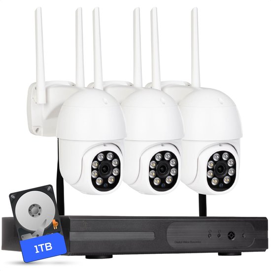 Teceye PTZ Beveiligingscamera Buiten met Recorder - Draadloze Buitencamera - 3 Camera - 1TB Opslag
