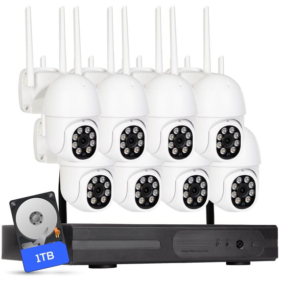 Teceye PTZ Beveiligingscamera Buiten met Recorder - Draadloze Buitencamera - 8 Camera - 1TB Opslag van Teceye