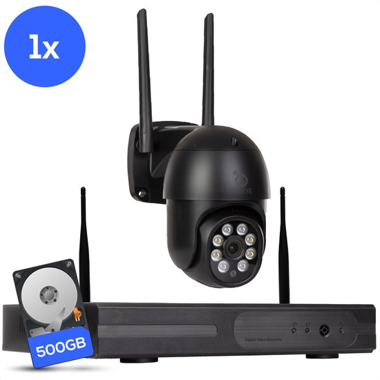 Teceye PTZ Camera Systeem - 1x Beveiligingscamera Draadloos Buiten - CCTV Camera Systeem met Recorder - 355° Pan Tilt Zoom & Nachtzicht van Merkloos