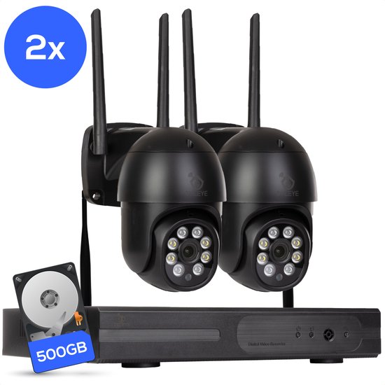 Teceye PTZ Camera Systeem – 2x Beveiligingscamera Draadloos Buiten – CCTV Camera Systeem met Recorder – 355° Pan Tilt Zoom & Nachtzicht van Merkloos