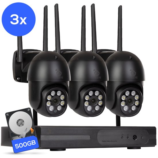 Teceye PTZ Camera Systeem – 3x Beveiligingscamera Draadloos Buiten – CCTV Camera Systeem met Recorder – 355° Pan Tilt Zoom & Nachtzicht van Merkloos