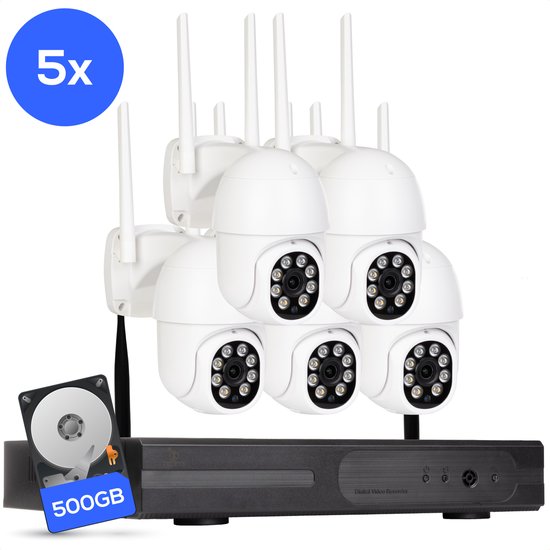 Teceye PTZ Camera Systeem – 5x Beveiligingscamera Draadloos Buiten – CCTV Camera Systeem met Recorder – 355° Pan Tilt Zoom & Nachtzicht van Merkloos