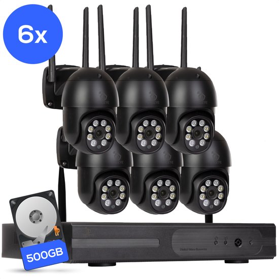 Teceye PTZ Camera Systeem - 6x Beveiligingscamera Draadloos Buiten - CCTV Camera Systeem met Recorder - 355° Pan Tilt Zoom & Nachtzicht van Merkloos