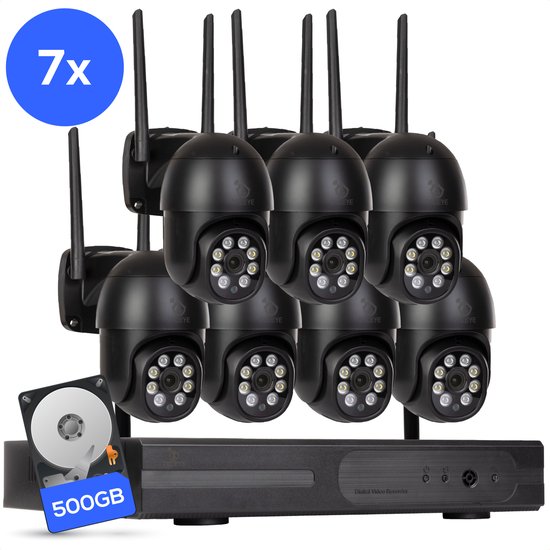 Teceye PTZ Camera Systeem – 7x Beveiligingscamera Draadloos Buiten – CCTV Camera Systeem met Recorder – 355° Pan Tilt Zoom & Nachtzicht van Merkloos