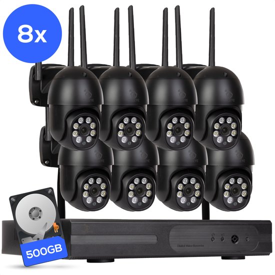 Teceye PTZ Camera Systeem - 8x Beveiligingscamera Draadloos Buiten - CCTV Camera Systeem met Recorder - 355° Pan Tilt Zoom & Nachtzicht van Merkloos