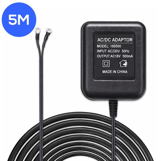 Teceye Universele Deurbel Adapter - 230V naar 18V Transformator 5M - Geschikt voor Eufy, Ring & Alle Video Deurbellen - Stabiele Voeding - 500mA - Plug & Play