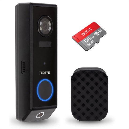 TECEYE Videodeurbel met Camera 2K Ultra HD – Draadloze & Bedrade Deurbelcamera met 2 Lenzen - Zonder Abonnement -2K Ultra HD - 128GB SD van Teceye