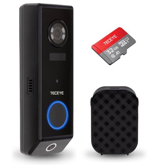 TECEYE Videodeurbel met Camera 2K Ultra HD – Draadloze & Bedrade Deurbelcamera met 2 Lenzen - Zonder Abonnement -2K Ultra HD - + 32GB SD van Teceye
