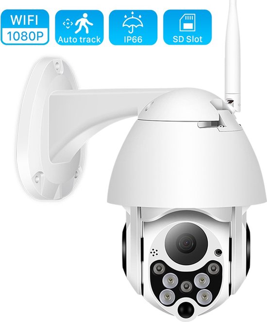 TechU™ Beveiligingscamera voor Buiten – Full HD 1080P met Wifi – Nachtzicht & Audio – IP66 Waterproof – Bewakingscamera met 64GB Geheugen – Wit van Merkloos