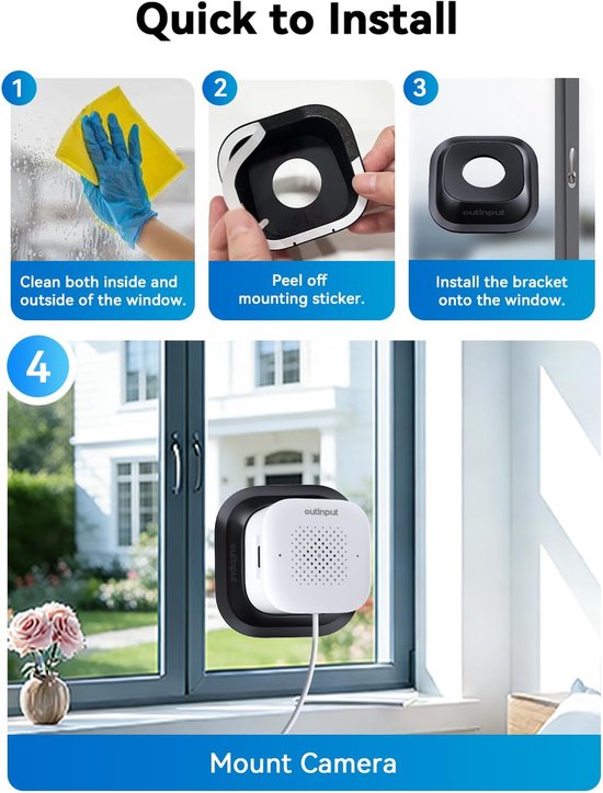 Thijox - 3MP 2K Raamcamera met 2.4GHz & 5GHz WiFi, AI Kleurennachtzicht, Personen- & Bewegingsdetectie, Antiverblinding & Antireflectie, Beugel voor B