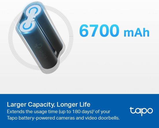 Thijox - Accucamera Tapo A100 voor Tapo-camera's en video-deurbellen, draadloze bewakingscamera, batterij-aangedreven, ideaal voor buitengebruik, C420