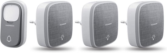 Thomson 513133-3 draadloze deurbel met kinetische knop en 3 plug-in ontvangers - netstroom ontvanger - voor stopcontact - drie chimes