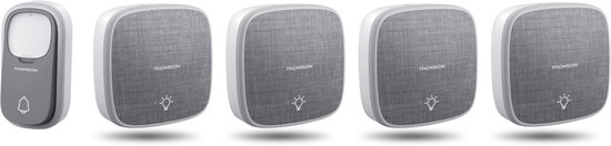 Thomson 513134-4 draadloze deurbel met kinetische knop en 4 batterij gevoede ontvangers - met batterijloze knop