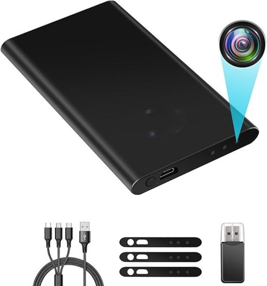 Thuys - Mini-bewakingscamera, HD 1080p, draagbare powerbank, bewakingscamera, mini-camera met accu, 5000 mAh, met nachtzicht en 3-in-1 oplaadkabel voor het opladen van mobiele apparaten van Merkloos
