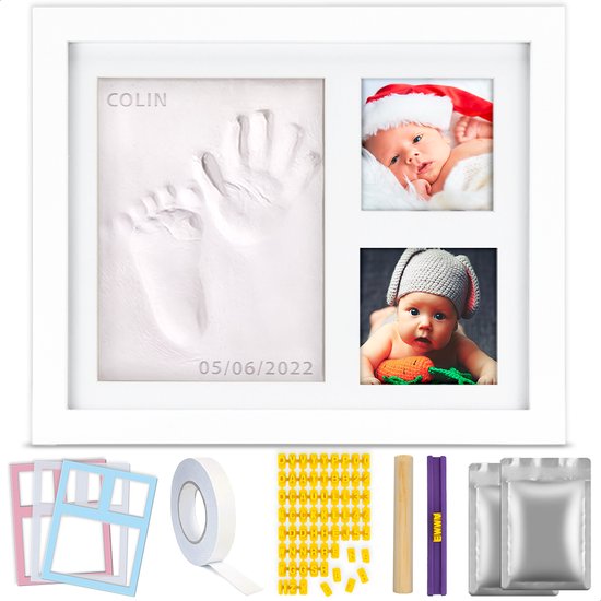 TIKIBOE Baby Fotolijst - Gipsafdruk baby - Klei Afdruk Baby Voet en Hand - Kraamcadeau Jongen of Meisje - Babyshower - Kraampakket/Geboorte Cadeau - Baby Art - Incl. Colour Frames - Kraam Cadeau van T