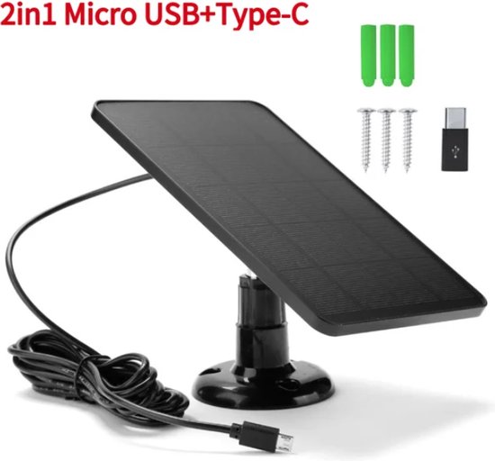 TLVX Zonnepaneel Waterproof Micro USB / Type C aansluiting / Extern Solar Panel / Voor Eufy / Ring / Cams / Oplader Bewakingscamera / Deurbel / 10W / 5V / IP65 / Zonnecel oplader outdoor / 1 stuks van TLVX