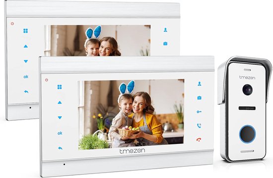 Tmezon Deurbel Met Camera - 2 Grote Binnenschermen, Professioneel, HD, Nachtzicht & Regenkap - Deurbel met Camera en Intercom van Tmezon