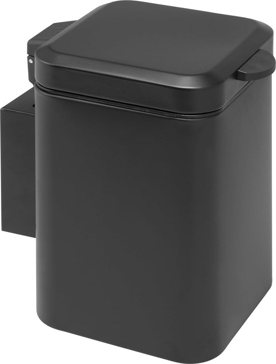 Toiletemmer voor aan de muur, 3 l, badafvalbak, 2-weg montage, rond (zwart) van T