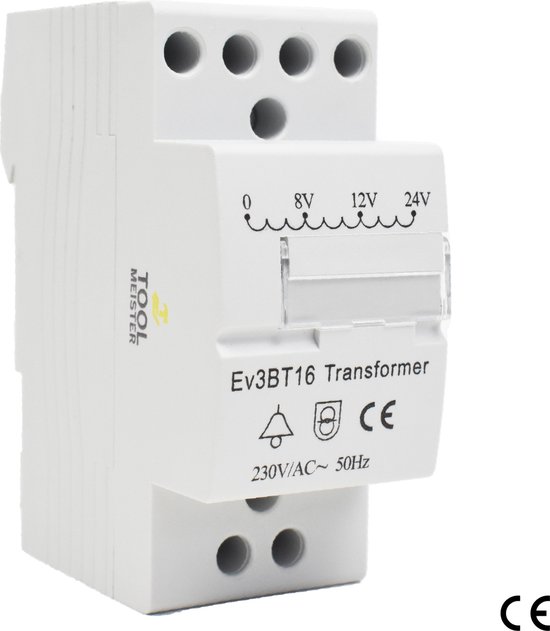 Tool Meister BT08 - Beltransformator voor Deurbel - Universele Beltrafo - Transformator - Op Maat voor Google Nest, Eufy, Ring, Deurbel, Intercom - DIN-Rail montage - Max 8VA (8W)