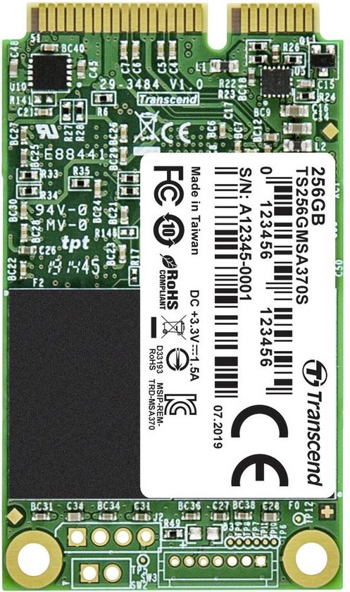 Transcend 256 GB mSATA SSD harde schijf SATA 6 Gb/s Retail TS256GMSA370S