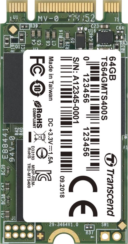 Transcend 400S SATA M.2 SSD 2242 harde schijf – 64 GB – M.2 SATA 6 Gb/s van Transcend