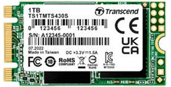 Transcend 430S 1 TB SATA M.2 SSD 2242 harde schijf M.2 SATA 6 Gb/s Retail TS1TMTS430S van Merkloos
