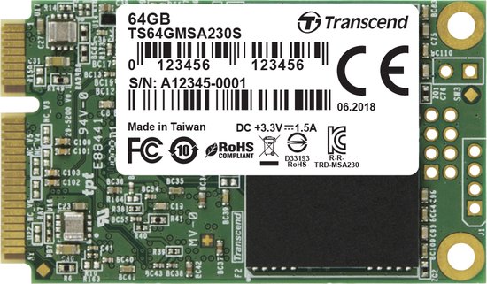 Transcend MSA230S mSATA SSD harde schijf 64 GB mSATA van Transcend