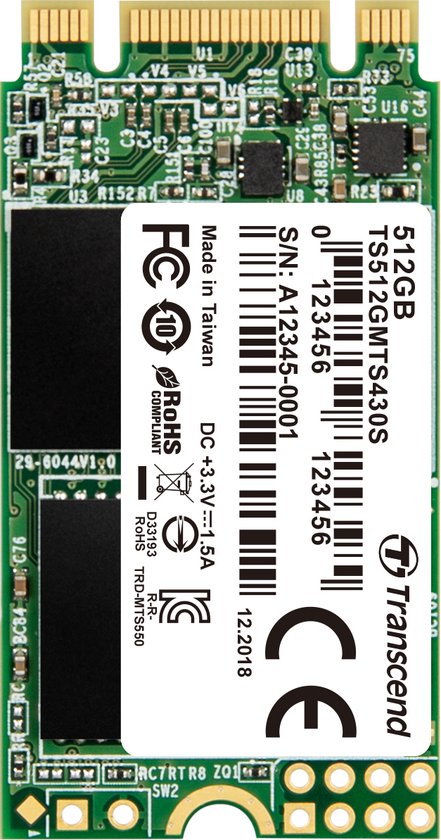 Transcend TS512GMTS430S SATA M.2 SSD 2242 harde schijf 512 GB M.2 SATA 6 Gb/s van Merkloos