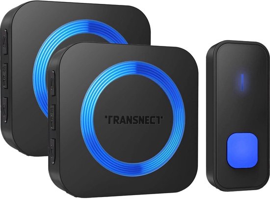 TRANSNECT - Draadloze Deurbel met 2 Ontvangers - 52 Melodieën - 5 Volume - IP65 Waterdicht - met Batterij voor 2 Jaar - Zwart