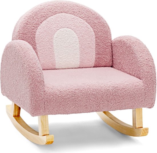 Trendmix Schommelstoel Kinderen Teddy Stof Roze regenboog - Kinderzetel - Schommelzitje - 50,8 x 49,5 x 50,8 cm van T