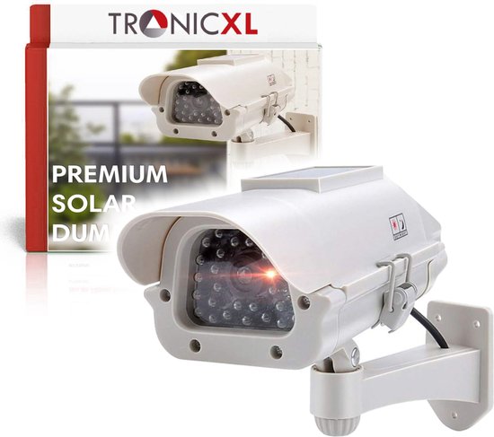 TronicXL 2x Premium Solar Dummy - bewakingscamera CCTV met knipperende led I professionele CCD replica camera voor binnen en buiten – beveiligingscamera voor bewaking - outdoor - met zonnepaneel van TronicXL
