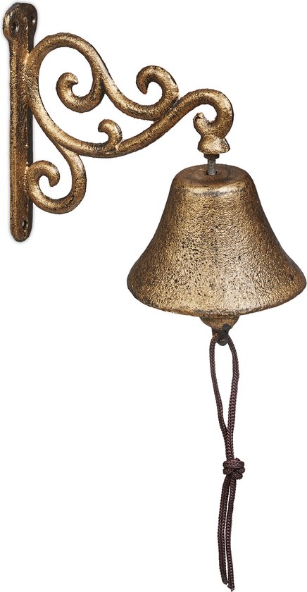 tuinbel gietijzer - vintage - antiek - met koord - muurbel - buitenbel