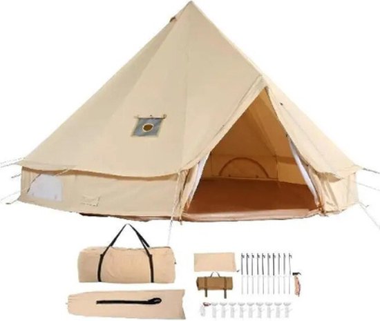 Tumex - Luxe Canvas Bell Tent - Inclusief Opbergtas - 3m Diameter - Waterdicht - Voor 3 Tot 4 Personen van Tumex