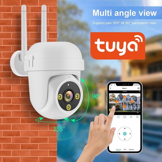 Tuya Premium 1080P Draadloze buiten IP Camera WiFi CCTV Outdoor 2.4Ghz & 5Ghz Wifi Beveiligings Camera 2-Weg Audio Met Instelbare Bewegingsdetectie Ondersteund Amazon Echo Alexa Google Home Assistant. van Tuya
