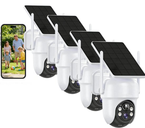 TWUFY Q04 Solocamera - 4MP Draadloze Beveiligingscamera voor Buiten - 360° Dekking - Geïntegreerd Zonnepaneel - AI-Bewegingsdetectie - Bundelvoordeel - 4 Stuks